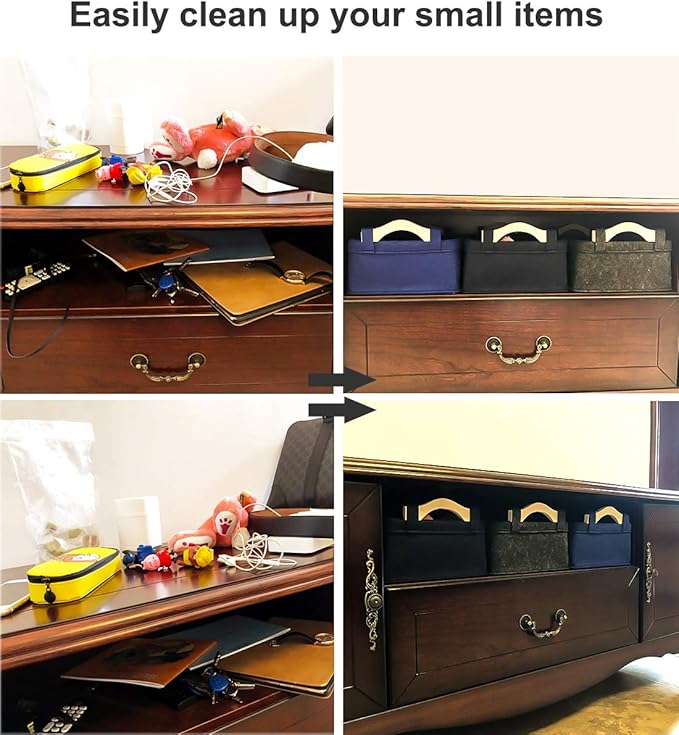 Small Storage Basket Soft Felt Collapsible Baskets Storage Bins for Cellphone Earphone Chargers Cables Make Up Shelf Fabric Drawers Storage Baskets Cute Storage Baskets Light Gray