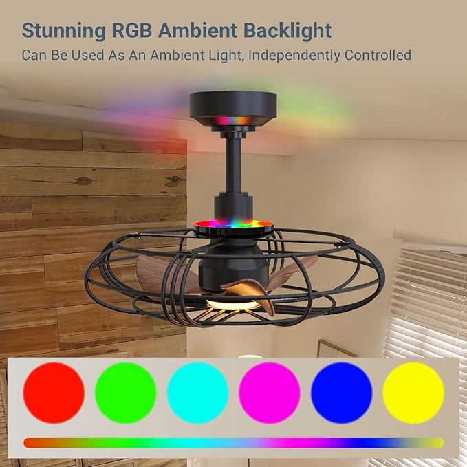 NACATIN Outdoor Ceiling Fan with Lights, Remote, App & Wall Switch Control, 21in RGB Ceiling Fans with Lights and Remote, 3 Color Temperatures: Perfect for Patios, Gazebos, & Bedrooms, Black