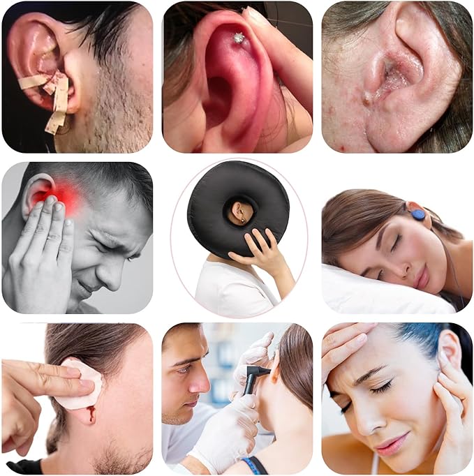 Satin Ear Piercing Pillow Removable Cover Luxury Cnh Pillow with Ear Holes for Ear Pain Side Sleepers Washable Large Donut Pillows Head Neck Support Black