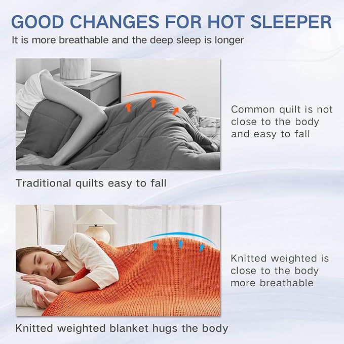 Knitted Weighted Blanket(Orange 50"x60" 10lbs),Home Décor Cooling Throw Blanket for Hot Sleepers,Hand Made Chunky Knit Heavy Blanket or Adults Use on Twin Size Bed