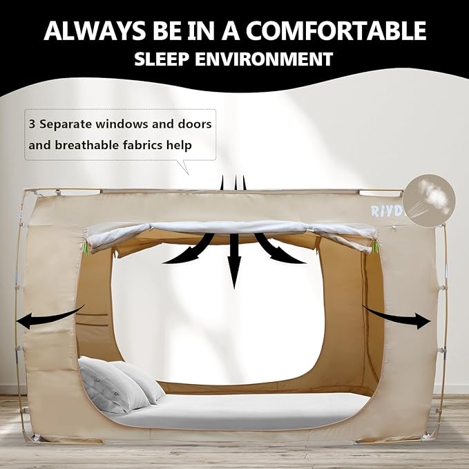 Bed Tent Bed Canopy Queen Size Tents for Adult and Kids- Portable Dream Tent Indoor Sleeping Tents 70% Blackout with 3 Doors Breathable Big Space Tents