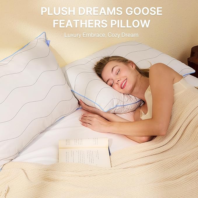 felo Feather Down Pillows King Size Set of 4, Goose Pillow for Sleeping, Luxury Hotel Collection Bed Pillow, Support Pillow for Side Back Pain Sleepers, 100% Organic Cotton (20" x 36")