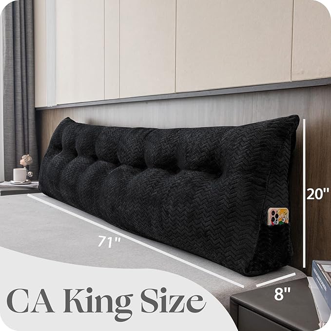 Large Bolster Triangular Headboard Wedge Backrest Positioning Support Bed Rest Reading Pillows Headboard Wedge Pillows for Day Bed Bunk Bed with Removable Cover, California King(71x8x20 Inches)