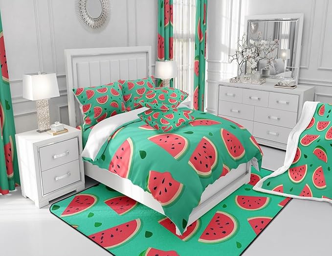 Feelyou Watermelon Shower Curtain Cartoon Watermelon Fabric Shower Curtain for Kids Boys Girls Fruit Bathroom Waterproof Accessories with 12 Hooks Red Green Curtains,72x72 Inches