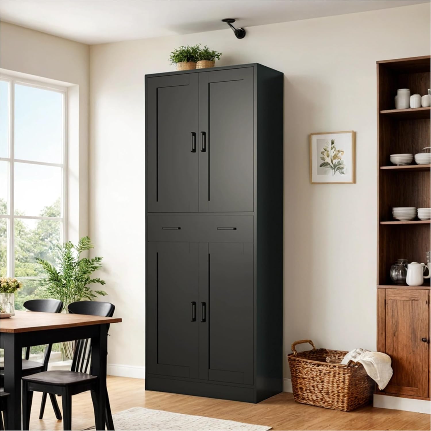 Black Kitchen Pantry, 71" Tall Storage Cabinet with Doors and Drawer for Kitchen, Hallway, Office
