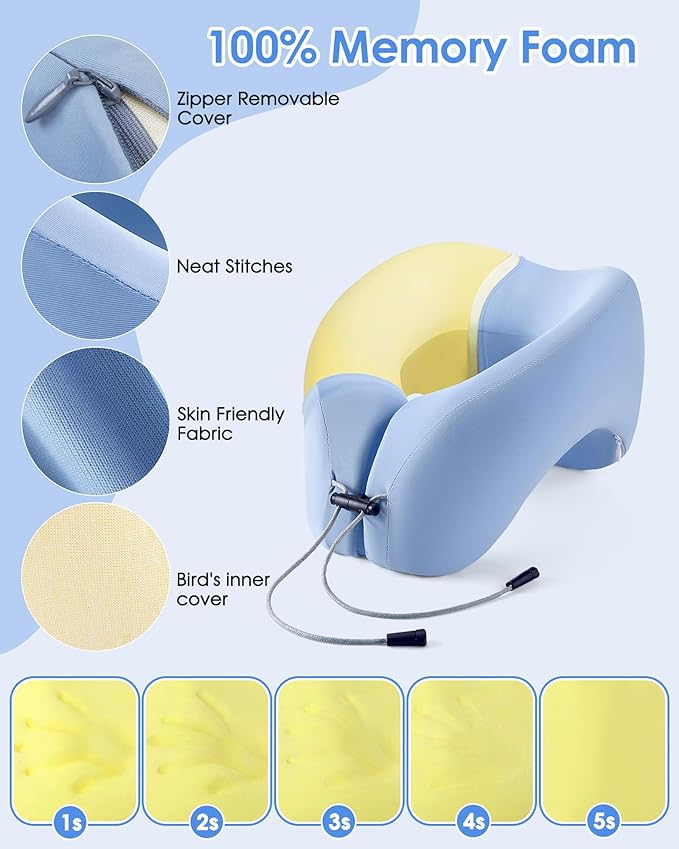 2-in-1 Travel Pillow, 2 Pack Upgraded Airplane Pillow with Storage Bag, Face Down Pillow Relax Arms, Adjustable U Shape Memory Foam Neck Pillow for Airplane, Car, Train, Bus and Home Use