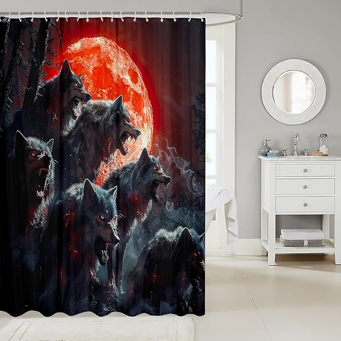 Feelyou Boys Wolf Bath Curtain Wolf Shower Curtain for Kids Wolves Howling Bathroom Shower Curtain Set Animal Wolves Kids Bathroom Accessories Wolf Life 72"x78"