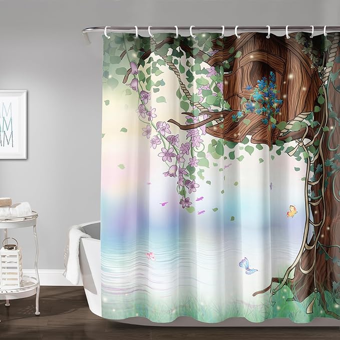 AILONEN Green Tree Leaves Shower Curtain,Botanical Floral Plants Vine Shower Curtain,Spring Floral Shower Curtain for Bathroom Decor Polyester Waterproof with Grommets and Hooks 48" W*72" H