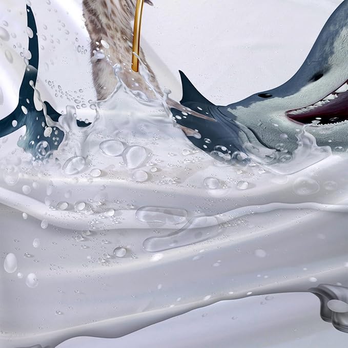 AILONEN 3D Bathtub Shark Shower Curtain for Kids 150 * 180 Inch,Cat Riding Shark in a Bathtub Shower Curtain,12 Pack Hooks Polyester Waterproof Fabric Decor for Bathroom Bathtub Panels