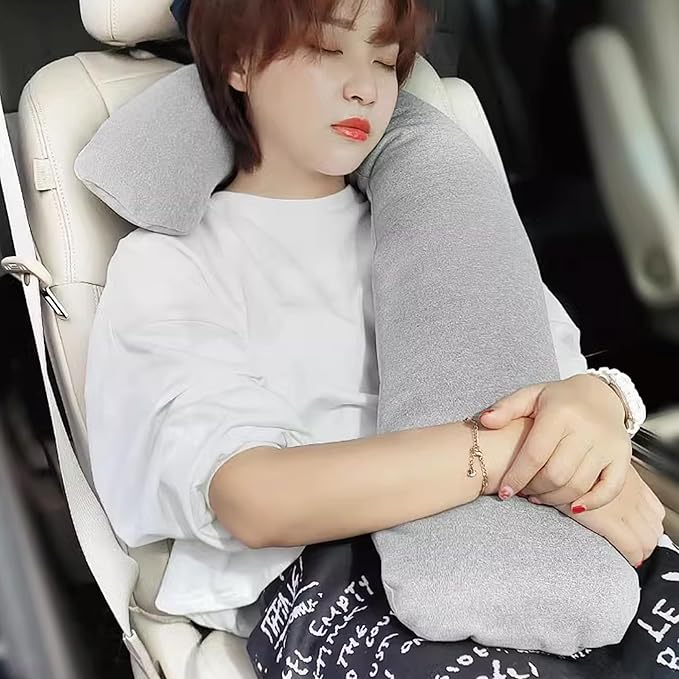 Travel Neck Body Pillow for Car Sleeping, Travel Gifts J Pillow Road Trip Essentials for Adults Kids, Neck&Spine Support Pillows for Comfortable Long Drives (Grey)