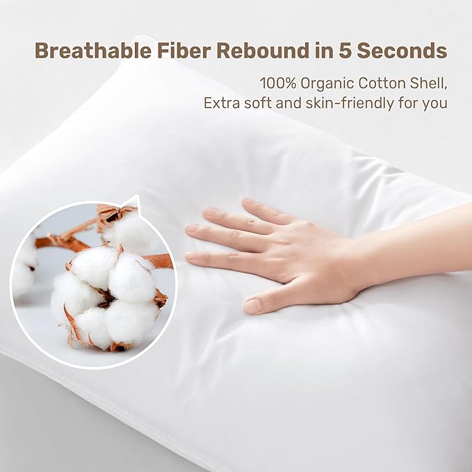 UNIKOME Hotel Collection Luxury Bed Pillows - 100% Cotton Queen Size Set of 2 Down Alternative Pillow Bedding Ultra Soft & Fluffy Pillow for Back, Stomach or Side Sleepers