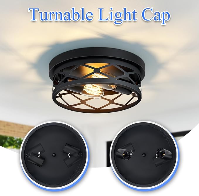 Flush Mount Ceiling Light Fixture for Hallway,2-Light Black Hallway Light Fixtures Ceiling,Light Fixtures Ceiling Mount for Kitchen,Farmhouse,Hall (2 Pack)