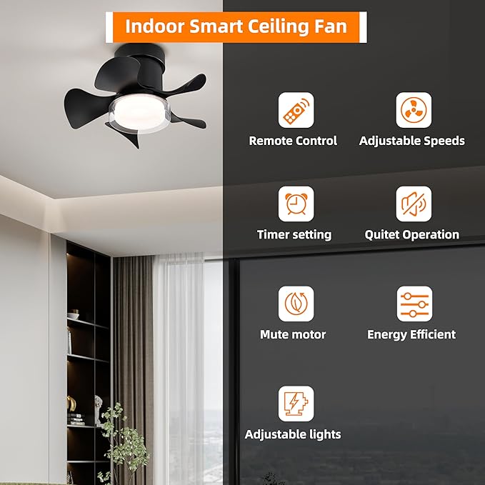 NicBex Ceiling Fan 21 Inch Stylish Design Ceiling Fan with 3 Color Lights Ceiling Fans with 5 Blades and Remote Control Ceiling Fan for Bedroom, Living Room, Matte Black
