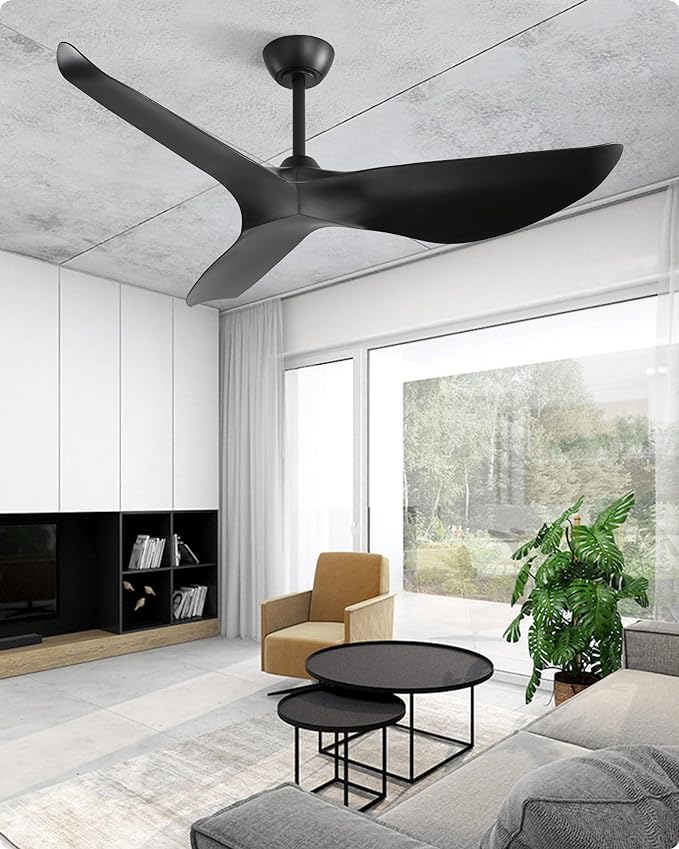 CACI Mall Ceiling Fans Without Lights - 52-Inch Flush Mount Ceiling Fan with 6 Speeds, 3 Timer Remote, Quiet Reversible DC Motor, and 5"/10"/25" Replacement Downrods (Black ABS Blades)