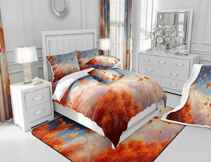 Feelyou Maple Leaf Shower Curtain Autumn Fabric Shower Curtain for Kids Nutrue Theme Bathroom Waterproof Accessories with 12 Hooks Women Men Sky Cloud Curtains,72x84 Inches