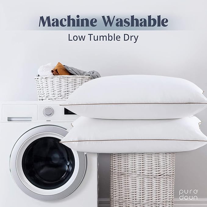 puredown® Goose Feathers Down Pillows Queen Size Set of 2 - Made in USA Soft Fluffy Hotel Pillow, 100% Cotton Cover, Luxury Medium Firm Bed Pillows for Back, Stomach or Side Sleeper.