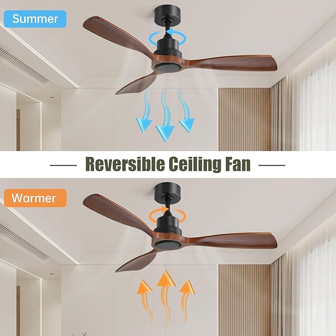 NicBex Ceiling Fan 48 Inch Ceiling Fan without Light Ceiling Fans with 3 Wood Blades and Remote Control Reversible DC Motor Ceiling Fan for Bedroom, Living Room, Brown