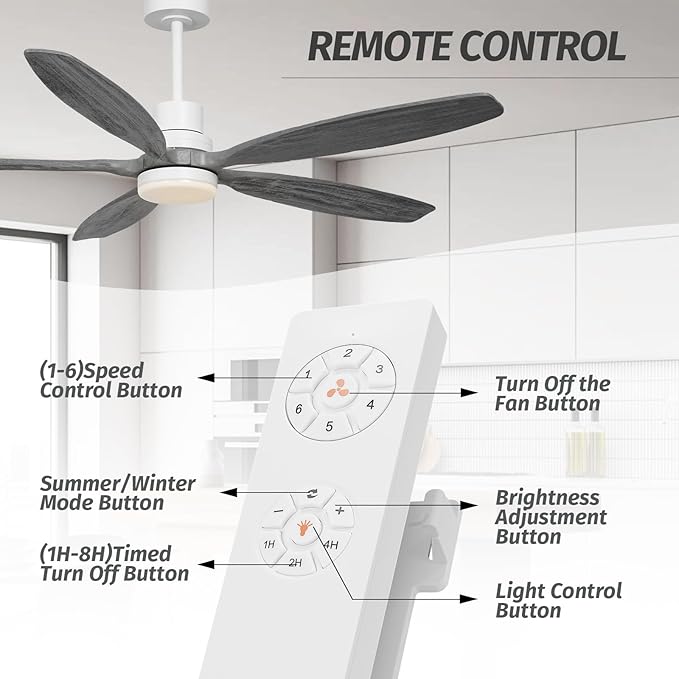 60" Ceiling Fan with Light and Remote,Reversible DC Motor,6Speed,Modern Natural Wood Ceiling Fan with Dimmable LED for Outdoor Patios Bedroom Living Room,Grey Walnut and White