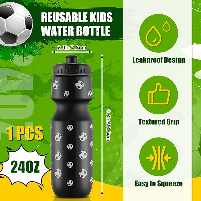 2 Pcs Soccer Party Favors, Soccer Drawstring Bags Goodie Treat Bags and 24 oz Squeeze Water Bottles