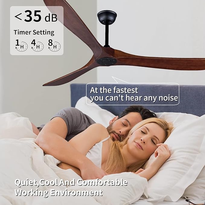 Bigzone 70" Ceiling Fan Without Light, 3 Solid Wood Blades, Remote Control, Reversible Wooden Ceiling Fan