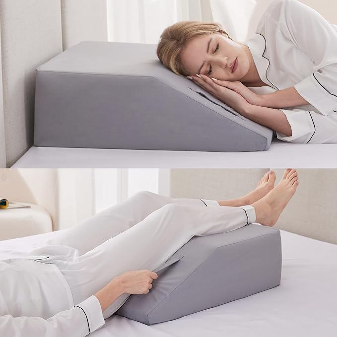 Leg Elevation Pillows for Sleeping, Memory Foam Wedge Pillow for Legs, Knee Wedge Pillow for After Surgery, Swelling, Back Pain and Circulation, Non-Slip Bottom, Removable Cover (10 Inch)