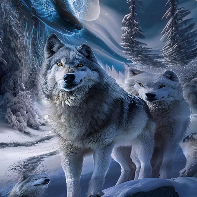 AILONEN Boys Snow Wolf Shower Curtain for Bathroom Decor,3D Night Galaxy Starry Wolf Decor Bath Curtain 48" W*72" H Polyester Fabric Waterproof Bathroom Curtain with 12 Hooks