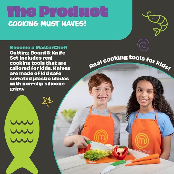Knife and Cutting Board Set - Includes Real Cutting Tools for Kids and 15 Cooking Childrens Baking Recipes - Great for Homemade Cooking Party, Birthday Activity