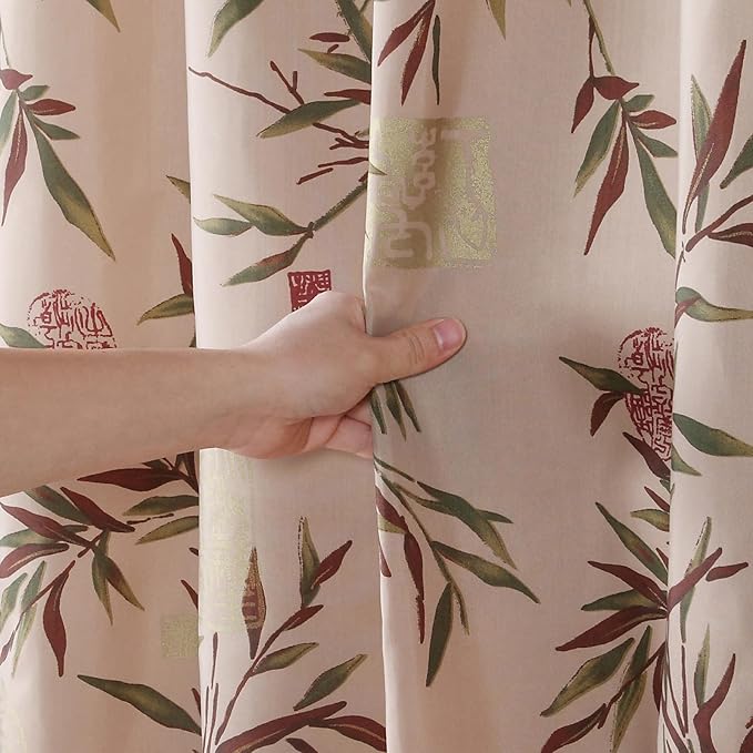 Saigon Farmhouse Printed Leaves Vintage Waterproof Polyester Fabric Brown Bamboo Country Cloth Bathroom Shower Curtain,72" W x Extra 78" L