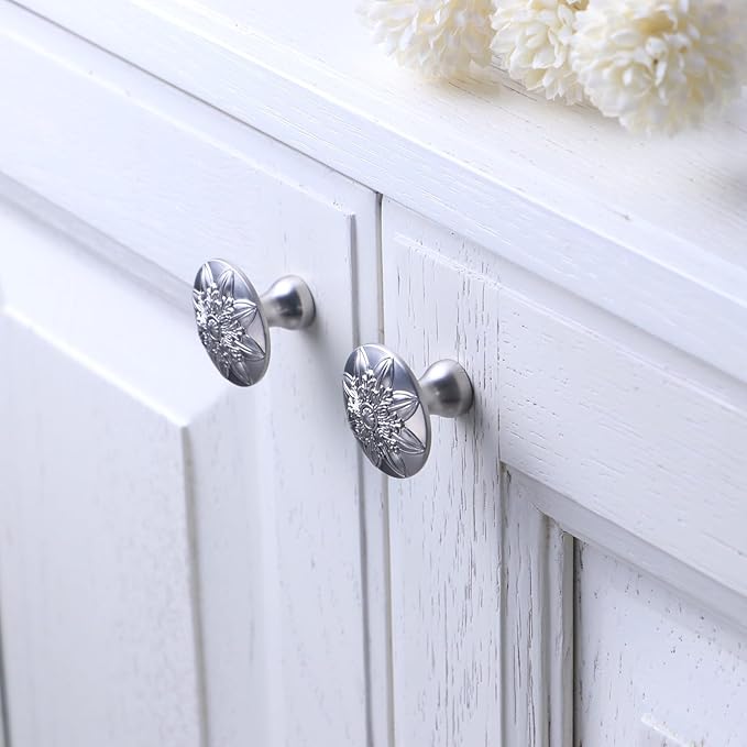 4 Pack Brushed Nickel Cabinet Knobs Dresser Knobs,1-2/5" Round Nickel Knobs for Dresser Drawers,Ktichen Cabinet Knobs Handles for Cabinets and Drawers Brushed Nickel Drawer Knobs