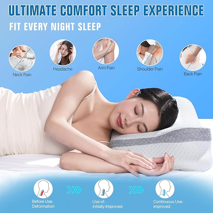 5-Zone Cervical Neck Pillow for Pain Relief, Adjustable Height Contour Memory Foam Pillow for Side Sleepers and Back Sleepers, Ergonomic Orthopedic Bed Pillow for Women, Girls
