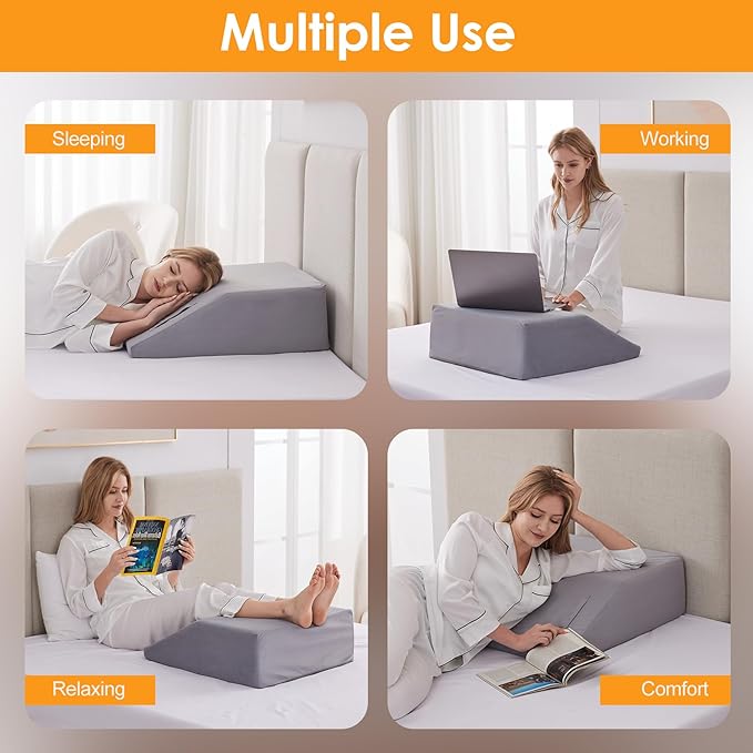 Leg Elevation Pillows for Sleeping, Memory Foam Wedge Pillow for Legs, Knee Wedge Pillow for After Surgery, Swelling, Back Pain and Circulation, Non-Slip Bottom, Removable Cover (10 Inch)