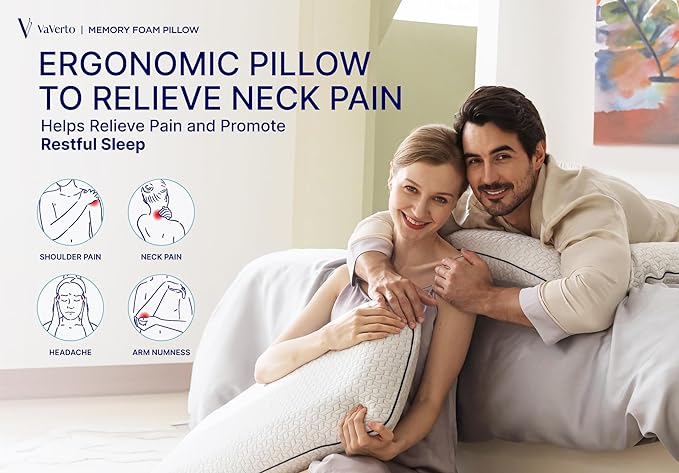 Vaverto Gel Memory Foam Pillow 2 Pack - Queen Size - Ventilated, Bed Pillows with Viscose Made from Bamboo Pillow Cover,Cooling, Bed Pillows