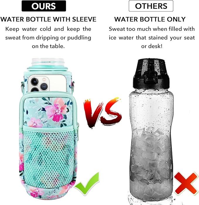 32 oz Water Bottle with Straw and Sleeve, Motivational Water Bottle with Time Marker and Adjustable Shoulder Strap, BPA Free Leakproof Sport Water Jug for Hiking, Gym