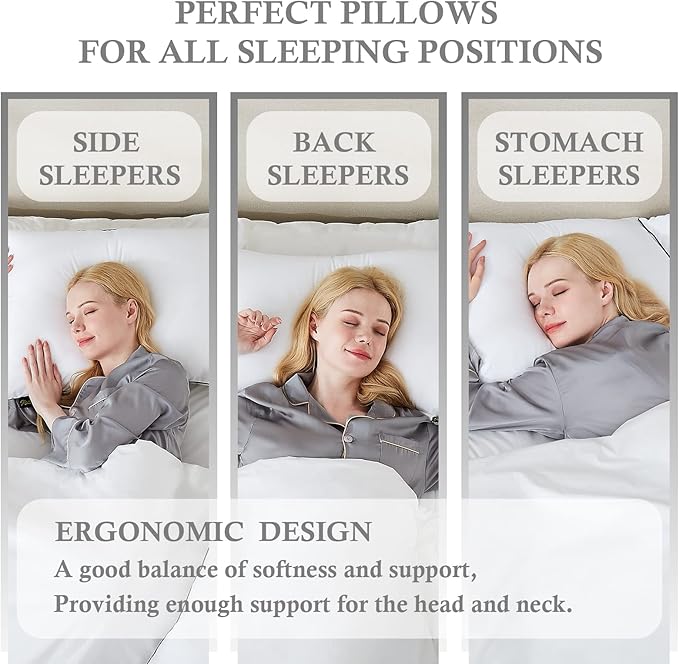 Homemate Bed Pillows for Sleeping - Standard Size(20"x26") Set of 2 Hotel Quality Pillows Allergy Friendly Microfiber Shell Fluffy Down Alternative Filling Pillow Suitable Back Stomach or Side Sleeper