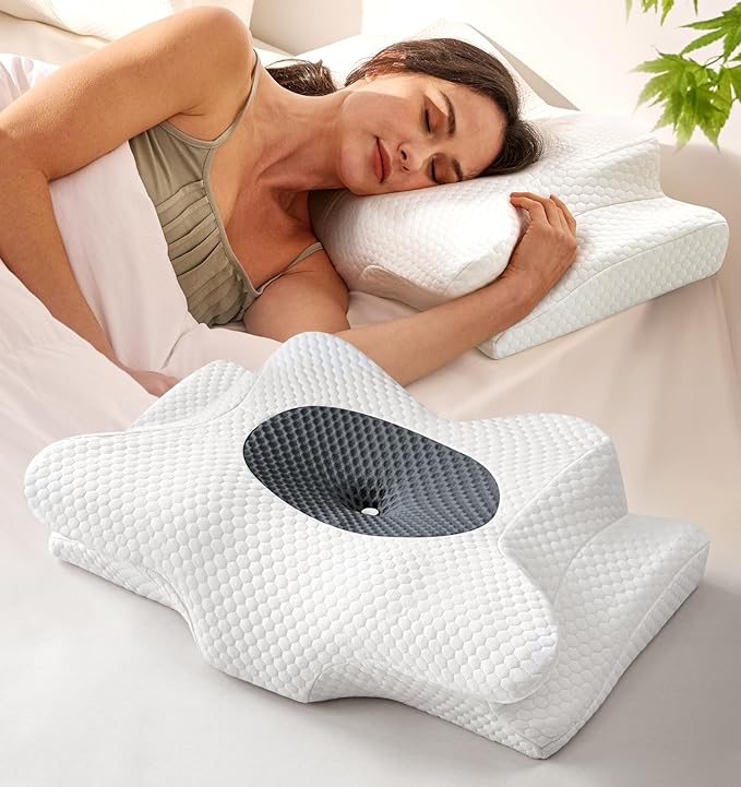 Cervical Neck Pillow for Pain Relief, Adjustable Memory Foam Pillows for Side Back Stomach Sleeper, Orthopedic Contour Bed Pillow