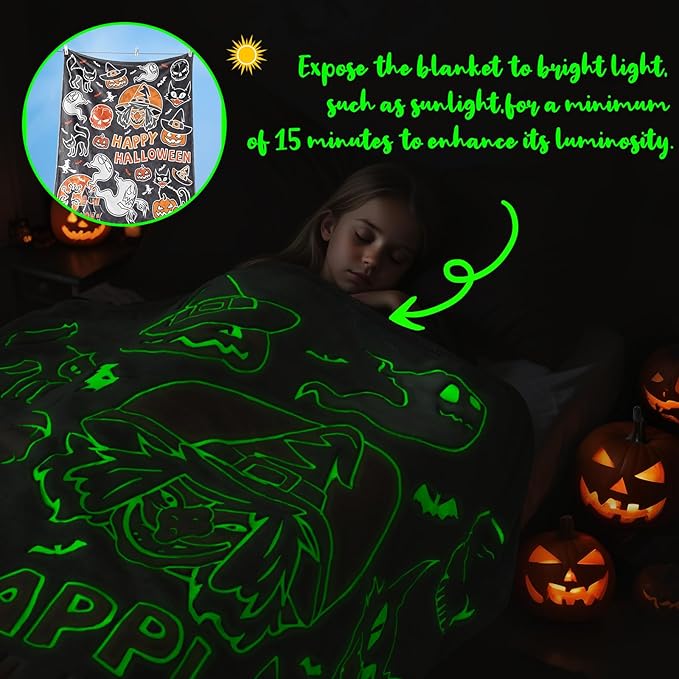 Halloween Blanket Pumpkin Throw Blanket Witchy Blanket Glow in The Dark for Kids Adults Halloween Decorations 50"x60"