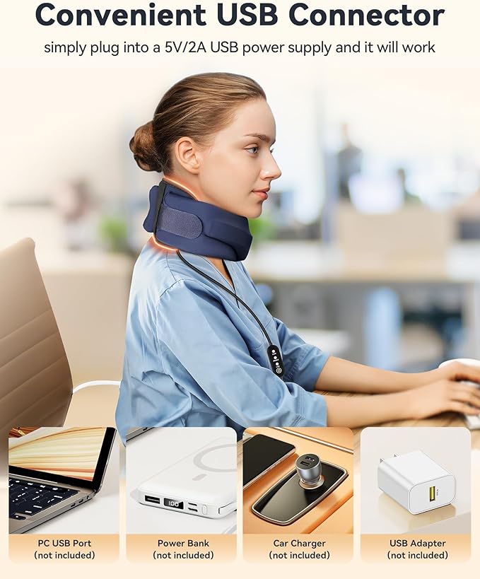 Heated Neck Brace Cervical Collar - Neck Support Brace with Heating Pad, Soft Foam Wraps Keep Vertebrae Stable and Aligned for Relief of Cervical Spine Pressure for Women & Men (L Size) Blue
