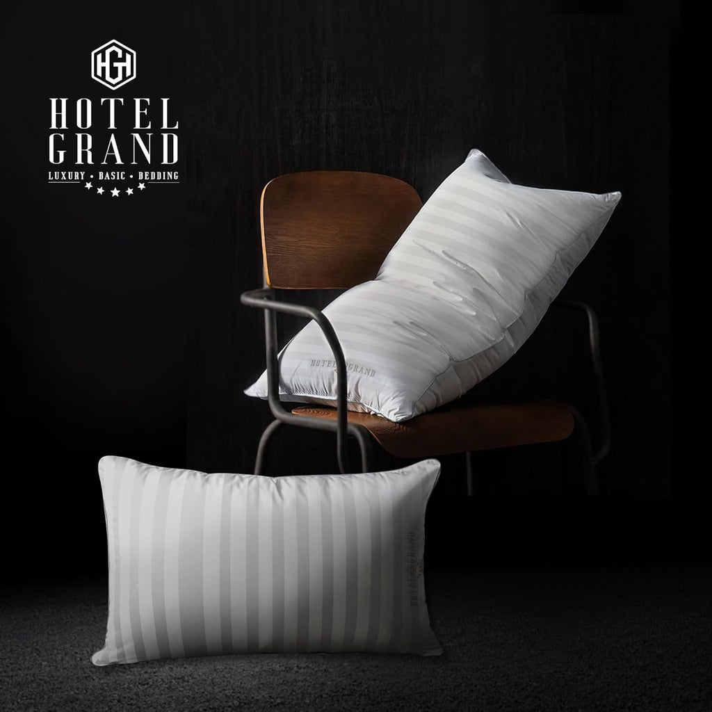 Hotel Grand Softy-Around Feather Down Pillows King Size Set of 2 Packs White Strip 100% Cotton Fabric Bed Pillows for All Position Sleepers,36"x20"/2 Packs