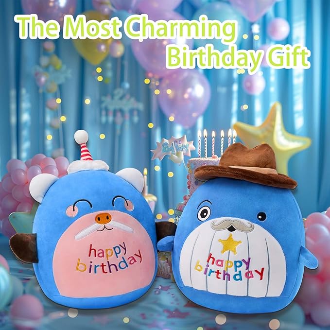 13" Happy Birthday Whale Plush Toy Whale Stuffed Animal Cute Birthday Whale Plushies Pillow Soft Plushie Doll Gifts for Kid Decor