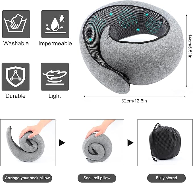 Neck Pillow, 2024 New Neck Pillow, Memory Cotton Neck Pillow, Can Store U-Shaped Pillow, Suitable for Airplanes, Cars, Offices, Upright Sleeping Neck Pillow (Gray)