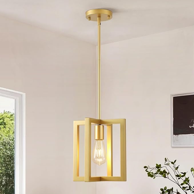 Mini Modern Farmhouse Gold Pendant Lighting for Kitchen Island, Adjustable Industrial Entryway Light Fixture Hanging for for Hallway Bedroom Dining Room Closet