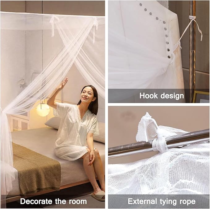 White Mosquito Net Tent for Bed or Plant，Protecting Plant,One Side Opening Canopy Netting Curtain Net for Bedroom Decoration Twin Size（Without Frame）