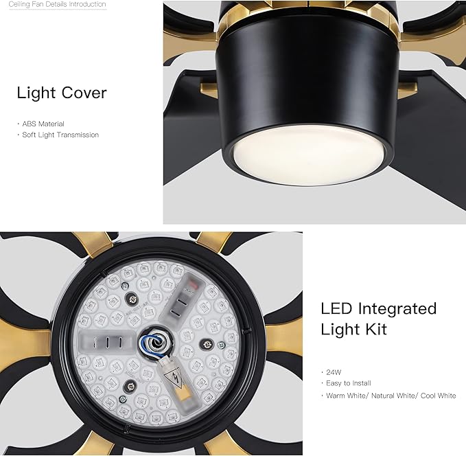 NicBex Ceiling Fan 60 Inch Indoor Modern Ceiling Fans with Integrated LED Light and Remote Control Double Finish Ceiling Fan with 6 Blades for Living Room, Bedroom, Matte Black