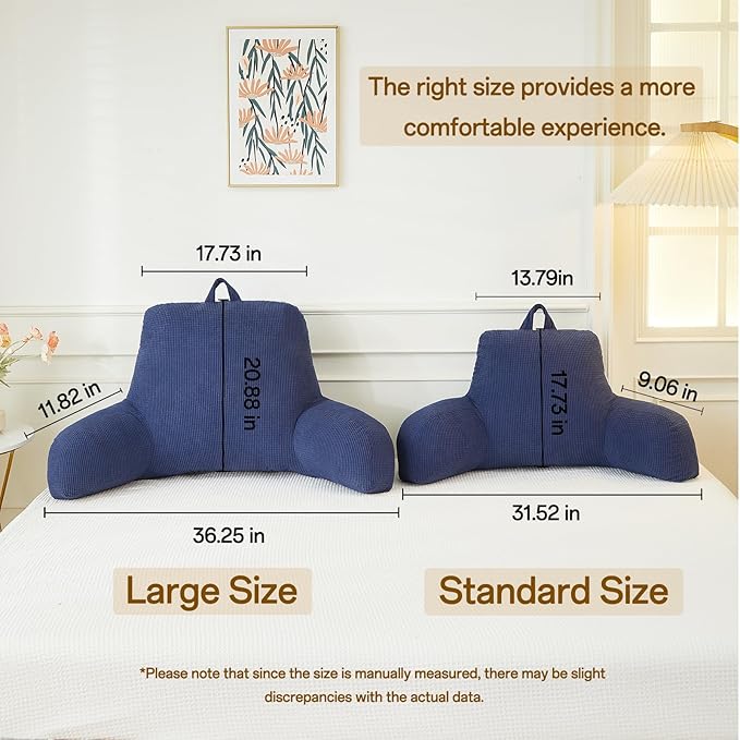 Back Pillow for Bed Sitting Up,Reading Pillow for Sitting in Bed Adult with Arm Pillow,Back Rest Pillow for Sitting in Bed with Pockets,While Gaming,Working,Watching,Large-Navy