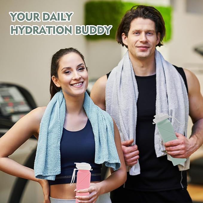 20 oz Water Bottle Collapsible | BPA Free Leakproof Lightweight Foldable Silicon Water Bottles | Twistable Water Cup | for Travel Gym Hiking Outdoor Camping Running Cycling Sports (Green)