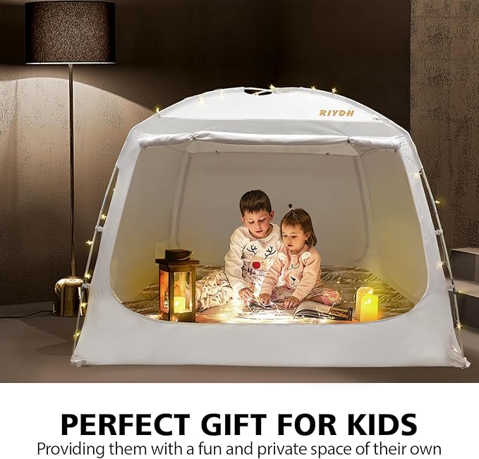 Bed Tent Bed Canopy Full Size for Adult and Kids - Portable Sleeping Tents Indoor Dream Tents 70% Blackout with String Light 3 Doors Breathable Privacy Space Tents