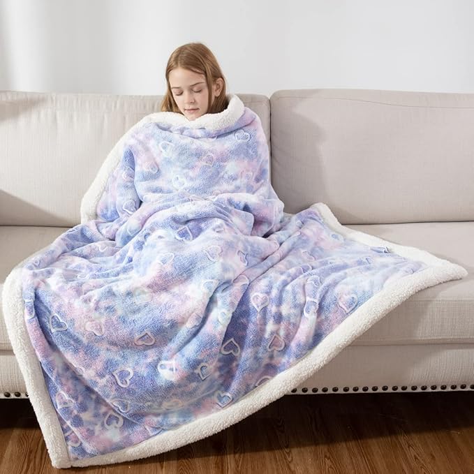 COSUSKET Glow in The Dark Blanket for Kids, Love Heart Luminous Birthday Super Soft Fuzzy Plush Sherpa Furry Fleece Multicolor Throw Blanket 50"x60" Boys Girls Gifts