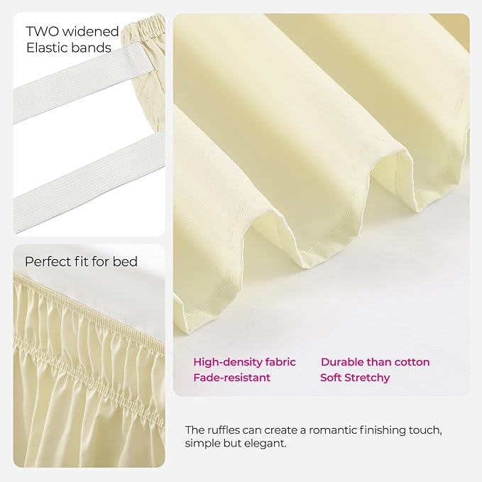 RIMELA Bed Skirt King Size 12 Inch Drop, Wrap Around Elastic Bedskirt Solid Microfiber Luxury Hotel Quality Fabric, Easy to Install Machine Washable Wrinkle & Fade Resistant, Beige Yellow