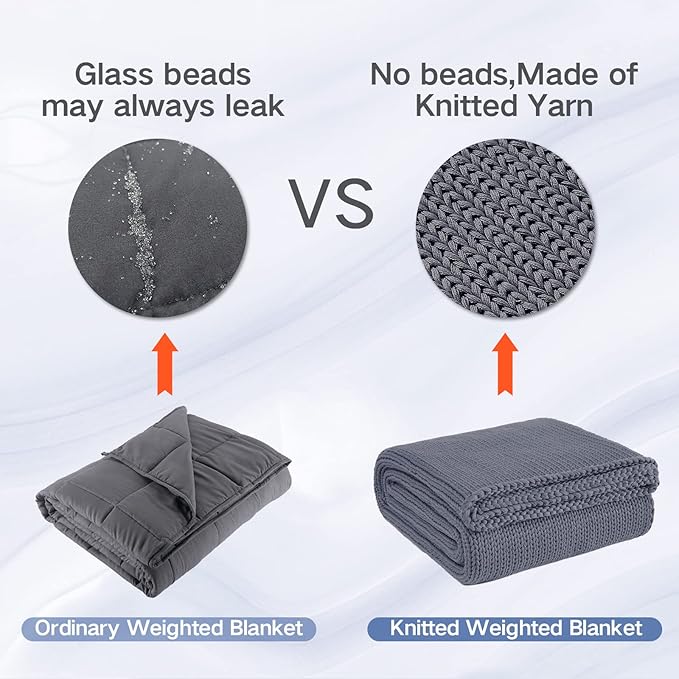 Knitted Weighted Blanket(Light Grey 60"x80" 15lbs),Home Décor Cooling Throw Blanket for Hot Sleepers,Hand Made Chunky Knit Heavy Blanket for Adults Use on Queen/King Size Bed