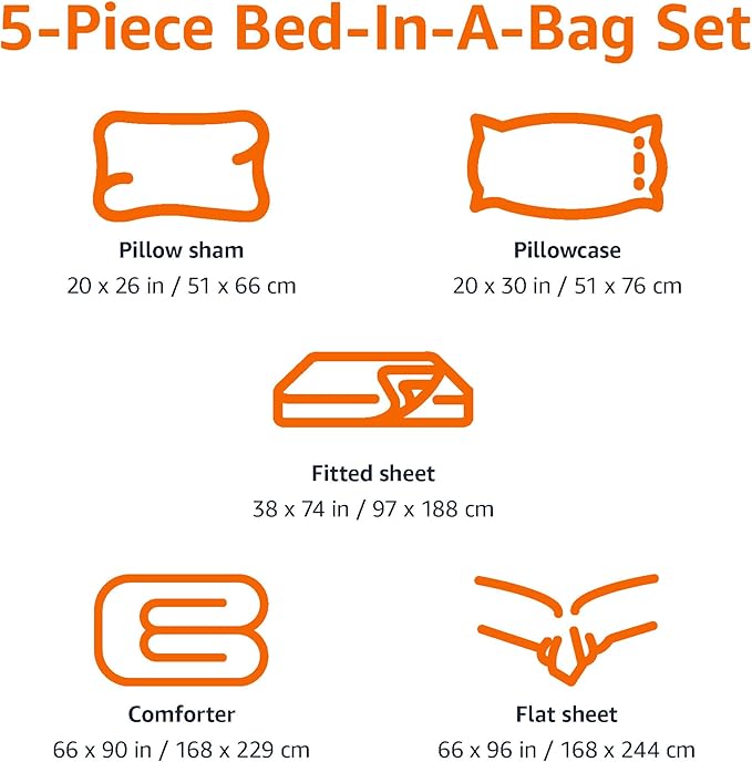 Amazon Basics 5 Piece Microfiber Kid's Bed-in-a-Bag Bedding Set, Twin, Pink, Solid